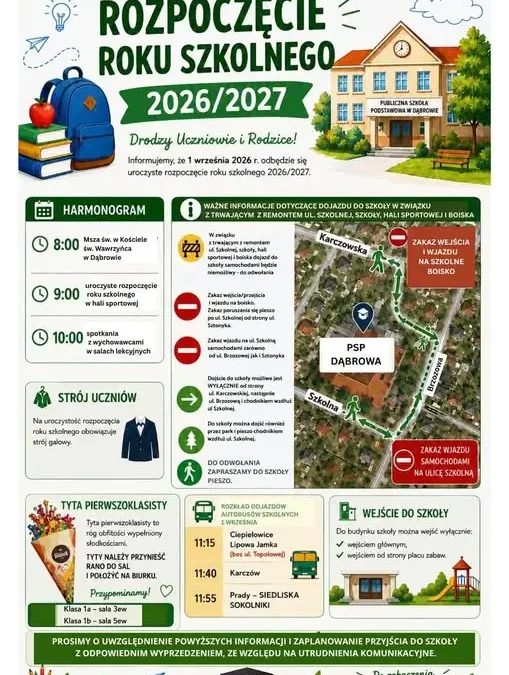 Rozpoczęcie roku szkolnego 2026/2027 – ważne informacje o dojeździe do szkoły