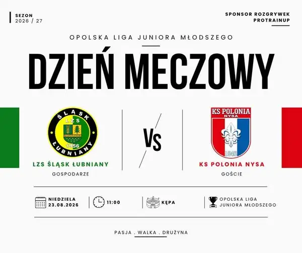Mecz ligowy juniorów: Śląsk Łubniany zmierzy się z Polonią Nysa
