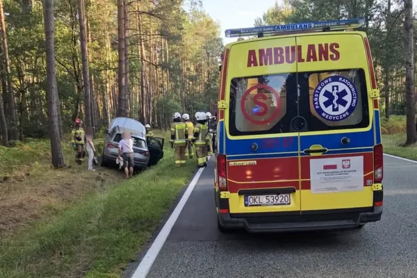 Wypadek na DK45: Skoda w rowie między Bierdzanami a Trzebiszynem