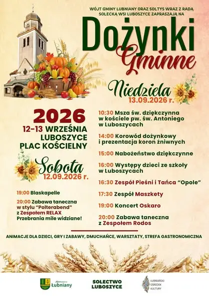 Dożynki Gminne 2026 w Luboszycach – program, atrakcje i zaproszenie