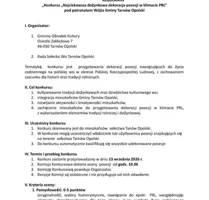 Konkurs na dożynkową dekorację posesji w klimacie PRL – Tarnow Opolski