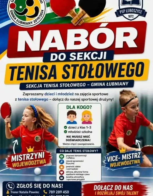Nabór do sekcji tenisa stołowego w gminie Łubniany – zapisy dzieci i młodzieży