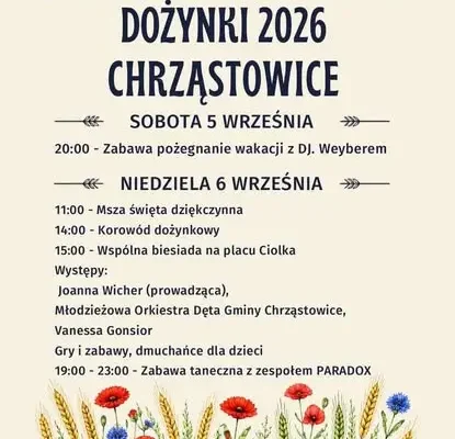 Dożynki Gminne w Chrząstowicach 2026 – program i atrakcje