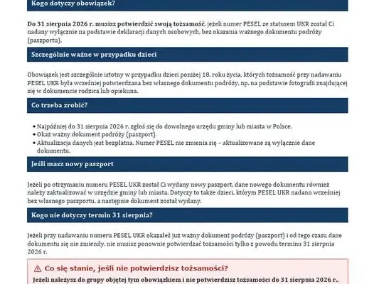 Ostatni dzwonek dla obywateli Ukrainy: do 31 sierpnia trzeba potwierdzić tożsamość, inaczej stracą status UKR