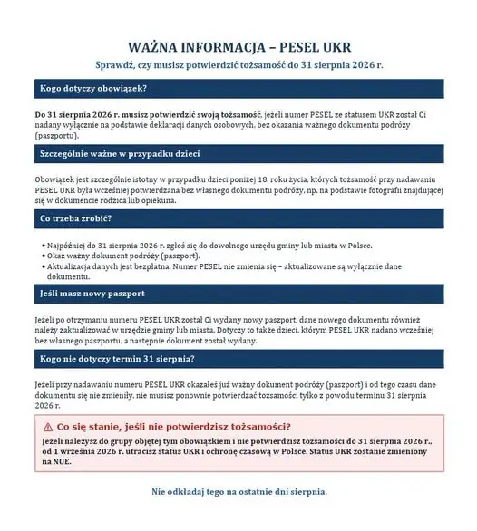 Ostatni dzwonek dla obywateli Ukrainy: do 31 sierpnia trzeba potwierdzić tożsamość, inaczej stracą status UKR