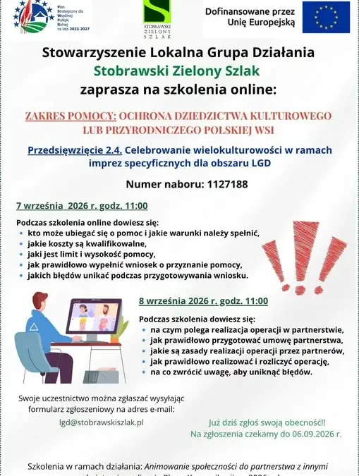 Bezpłatne szkolenia online o ochronie dziedzictwa – zaprasza LGD Stobrawski Zielony Szlak