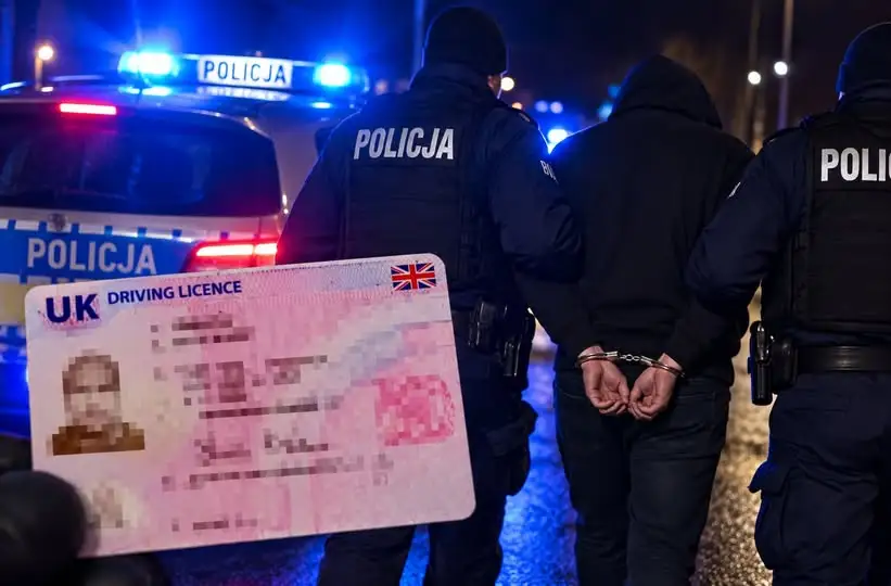 38-latek zatrzymany za fałszywe brytyjskie prawo jazdy i jazdę po narkotykach