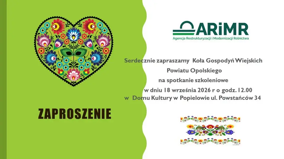Szkolenie dla KGW z powiatu opolskiego. ARiMR zaprasza 18 września do Popielowa