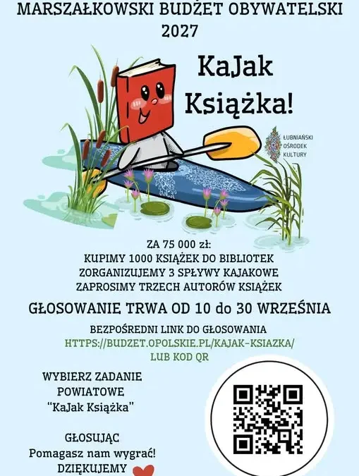 Marszałkowski Budżet Obywatelski Opolskiego: trwa głosowanie na zadanie „KaJak Książka” z Gminy Łubniany