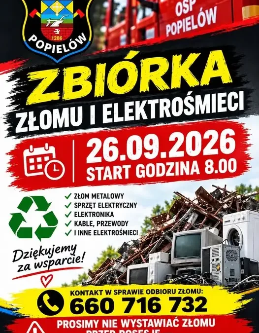 OSP Popielów organizuje zbiórkę złomu i elektrośmieci – 26 września