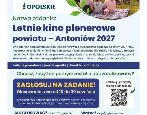Letnie kino plenerowe w Antoniowie? Trwa głosowanie na budżet obywatelski Opolskiego