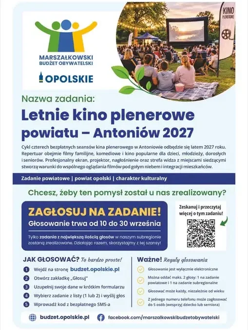 Letnie kino plenerowe w Antoniowie? Trwa głosowanie na budżet obywatelski Opolskiego