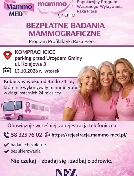 Bezpłatna mammografia w Komprachcicach – 13 października 2026