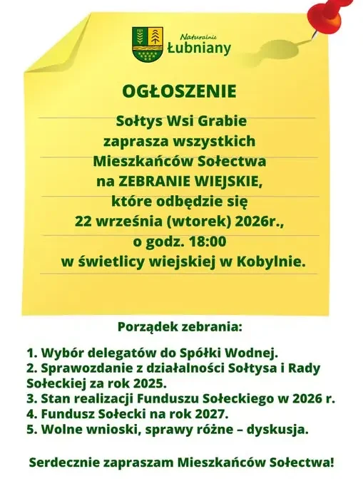 Zebranie wiejskie w Grabiu – 22 września w Kobylnie