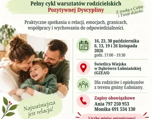 Warsztaty „Jak być jeszcze lepszym rodzicem?” w Gminie Łubniany – zapisy trwają
