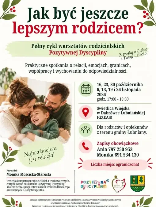 Warsztaty „Jak być jeszcze lepszym rodzicem?” w Gminie Łubniany – zapisy trwają
