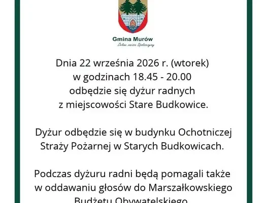 Dyżur radnych w Starych Budkowicach – 22 września 2026