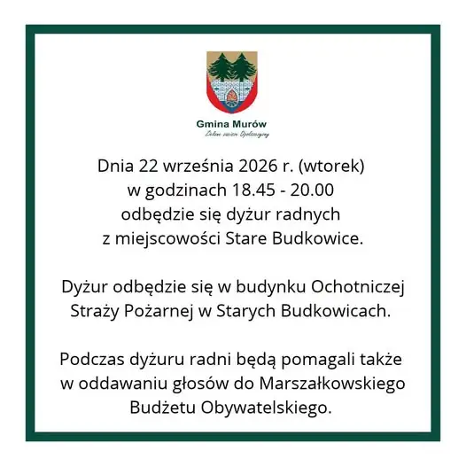 Dyżur radnych w Starych Budkowicach – 22 września 2026