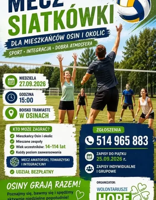 Amatorski mecz siatkówki w Osinach – sportowa integracja dla mieszkańców
