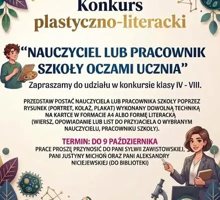 Konkurs plastyczno-literacki „Nauczyciel lub pracownik szkoły oczami ucznia” – zaproszenie dla klas IV–VIII