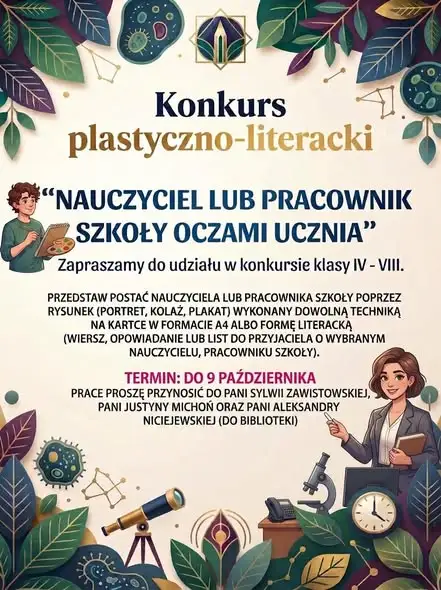 Konkurs plastyczno-literacki „Nauczyciel lub pracownik szkoły oczami ucznia” – zaproszenie dla klas IV–VIII