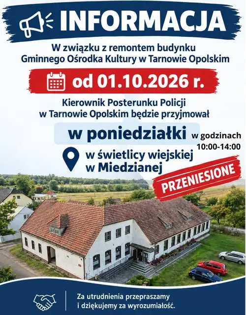 Zmiana miejsca przyjęć kierownika Posterunku Policji w Tarnowie Opolskim