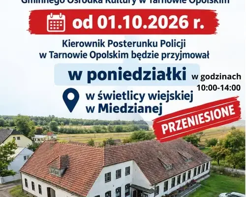 Zmiana miejsca przyjęć kierownika Posterunku Policji w Tarnowie Opolskim